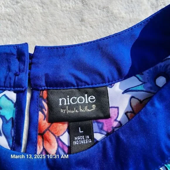 Nicole Miller Sz Large Multicolor Floral Sleeveless High Low Hem Button Back Top - Picture 3 of 11